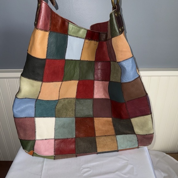 Lucky Brand Handbags - Lucky Brand Large Patchwork Leather Suede Hobo Shoulder Bag Purse Mika Abdalla